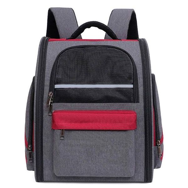 Рюкзак квадрат із сіткою 41х33х29 см сірий із бордовою смугою 