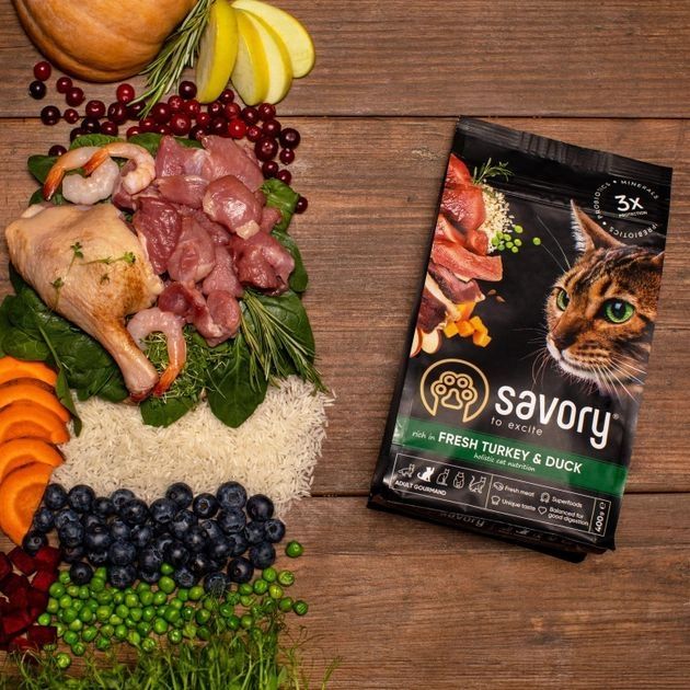 Savory Сухий корм для кішок зі свіжим мясом індички та качкою 400 г