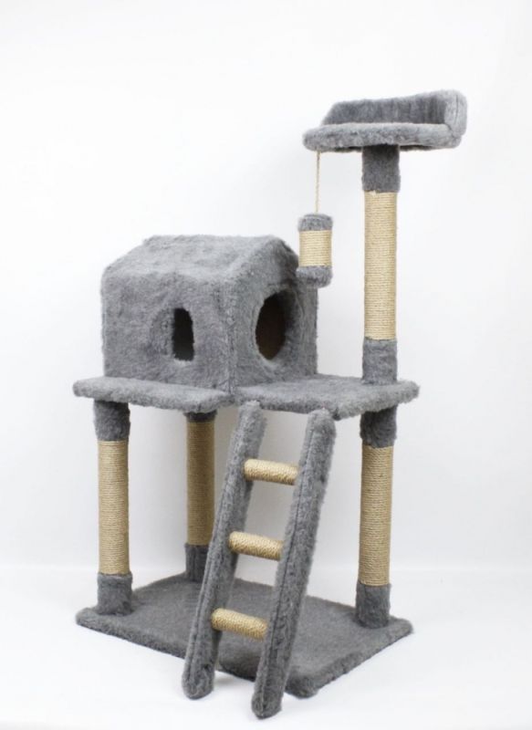 Когтеточка для кішки будинок + Драбинка джут Сіра 