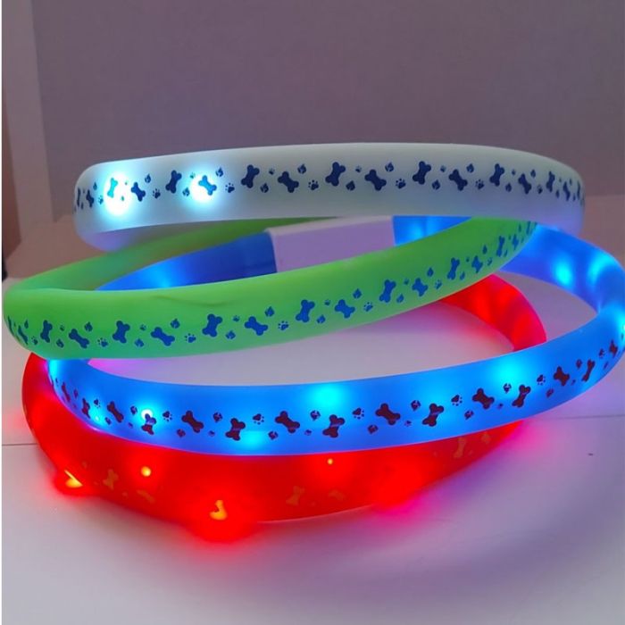 Нашийник кісточка м 55см силіконовий широкий миготливий білий CTY-A8 