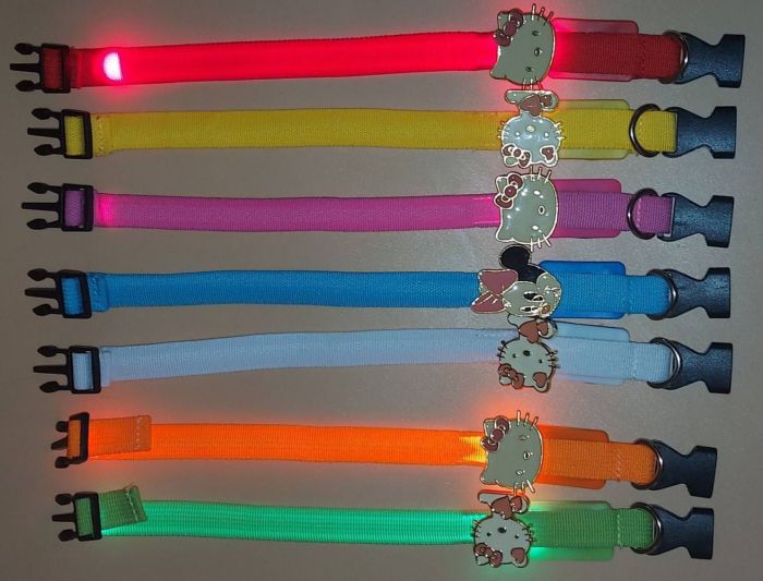 Нашийник XS LED Kitty тканинний 1,5 см  20-25см Трояндовий
