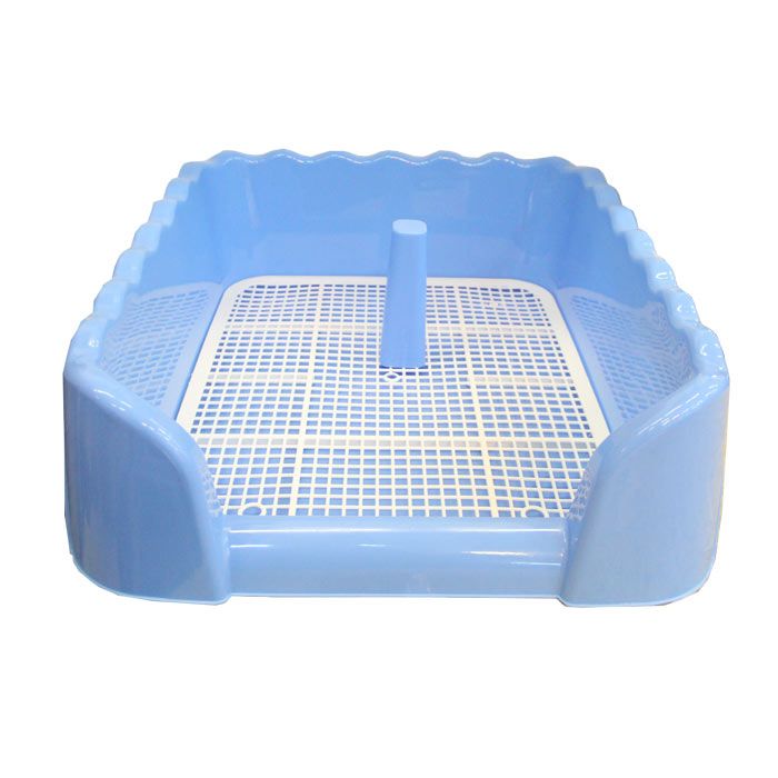 Туалет під пелюшку для собак з глибоким бортом, решітка зі стовпчиком 53х45х16, 5 см L Блакитний