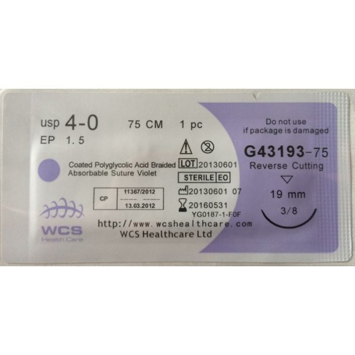 ПГЛА-шовна нитка з ріжучою голкою 38 кола, 75см USP 0 (EP 3,5) 36мм