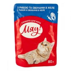 Мяу консерви для котів Риба і овочі в желе 80 г 906879 
