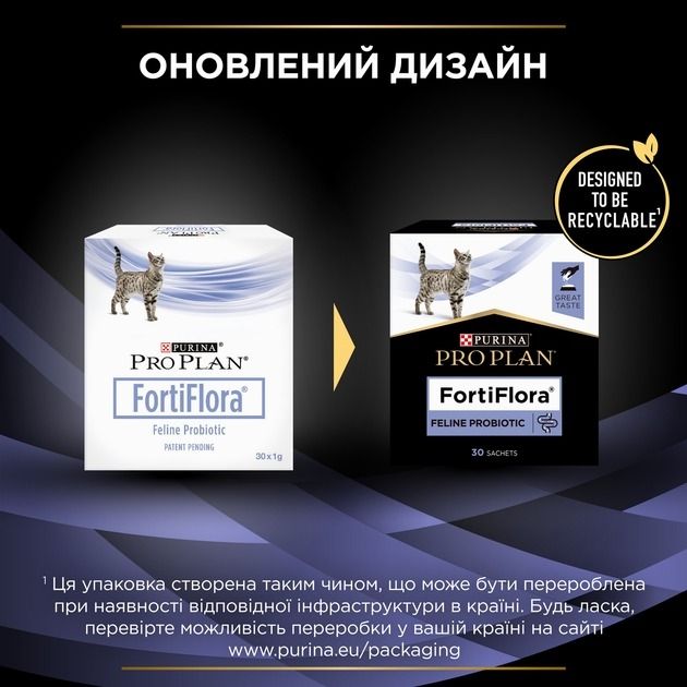 АКЦІЯ Purina Pro Plan FortiFlora пробіотик для дорослих кішок та кошенят для здорового травлення та зміцнення імунітету 7х1 г 