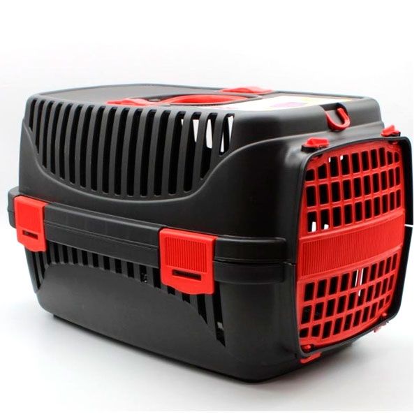 Переноска PET Plastart 1 пластик 49х33х40 см Чорно-червона