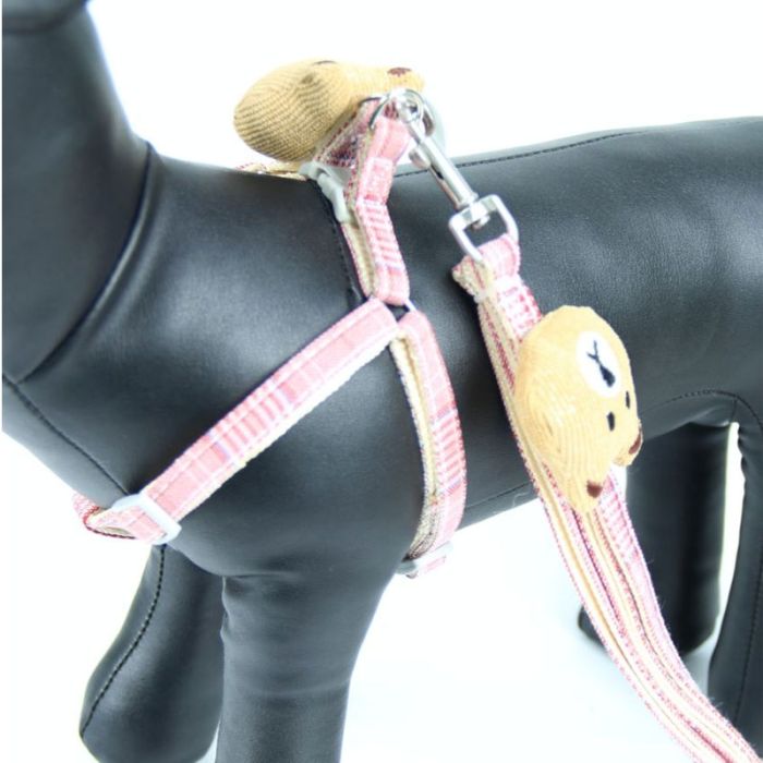 Комплект Собачки, шлея з повідцем для цуценят і дрібних собак червоно-рожева Обєм грудей 24-38 см