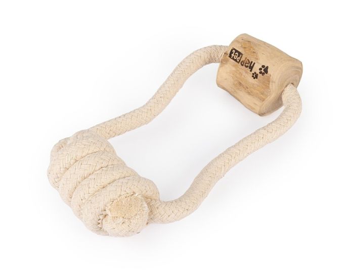 Іграшка Жувальна з кавового дерева з бавовняним канатом 40x7 см