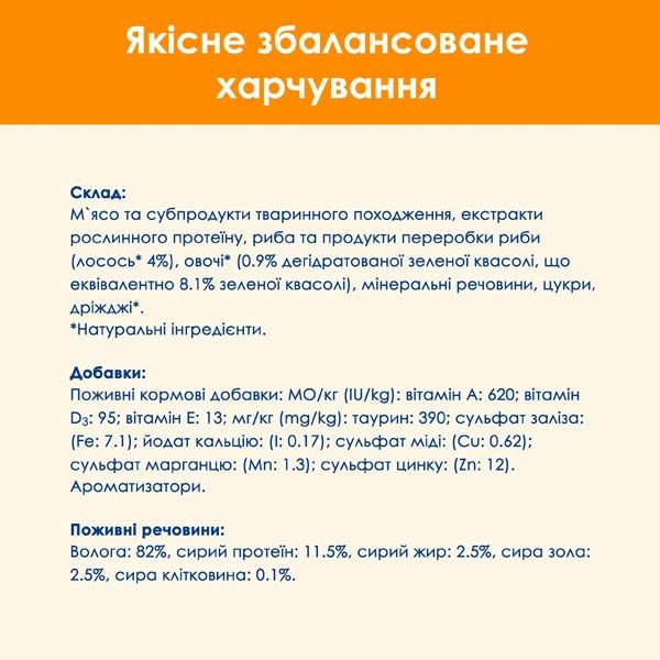 Cat Chow Adult консерва для котів із лососем і зеленою квасолею, 85 г Акція