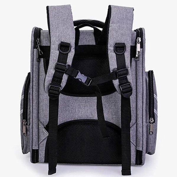 Рюкзак квадрат із сіткою 41х33х29 см сірий із бордовою смугою 