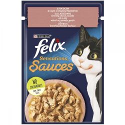 АКЦІЯ Felix Sensations вологий корм з лососем у соусі та смаком креветок для кішок 85 гр 