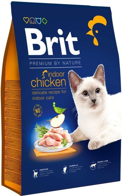Brit Premium by Nature Cat Indoor для дорослих кішок, що мешкають у приміщенні з куркою 8 кг