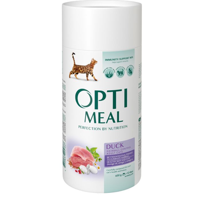Optimeal з качкою для котів з ефектом виведення шерсті 650г