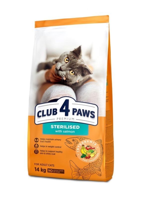 Акція Club 4 paws (Клуб 4 лапи) Sterilised Корм для стерилізованих котів з лососем 14кг -15
