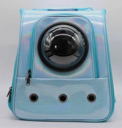 Рюкзак з ілюмінатором шкіряний блакитний неон сильвер 42х32х29 см 