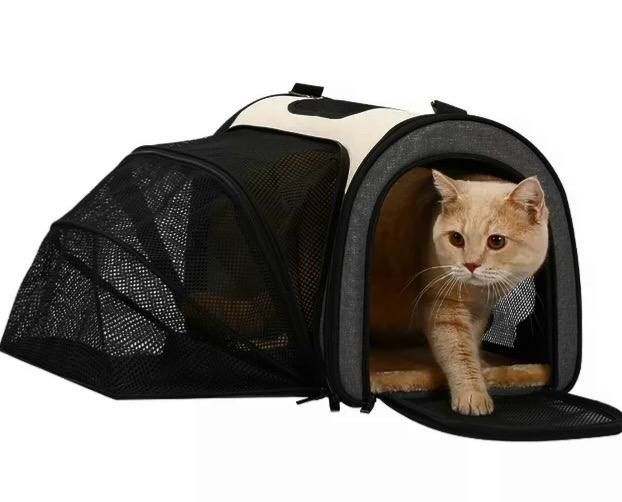 Сумка-переноска розкладна 40х28х25 см з сіткою чорно-біла 