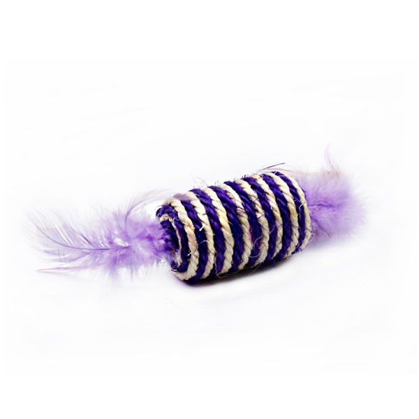 Іграшка циліндр сизаль з пірям біло-фіолетовий, 7 см 