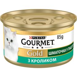АКЦІЯ Gourmet Gold Шматочки в паштеті вологий корм із кроликом для кішок 85 гр 