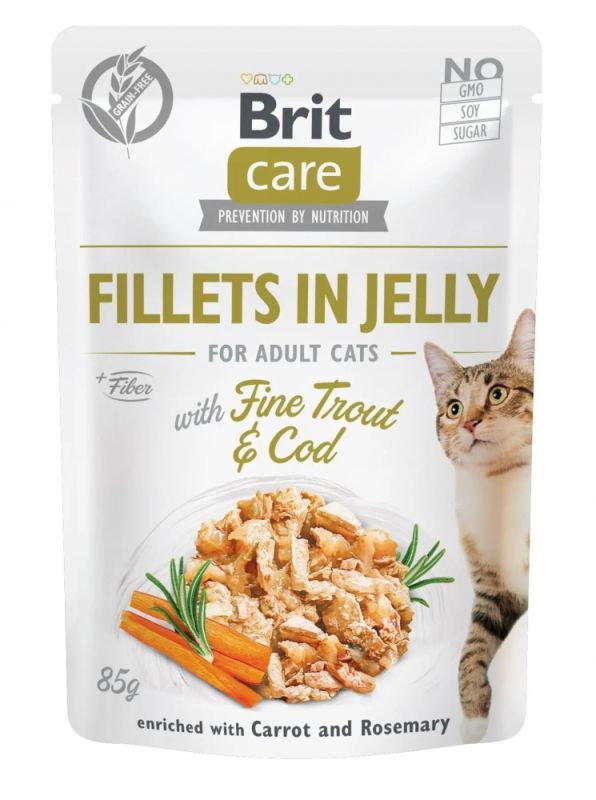 Brit Care Cat pouch тріска та форель у желе беззерновий вологий корм для котів 85 г 