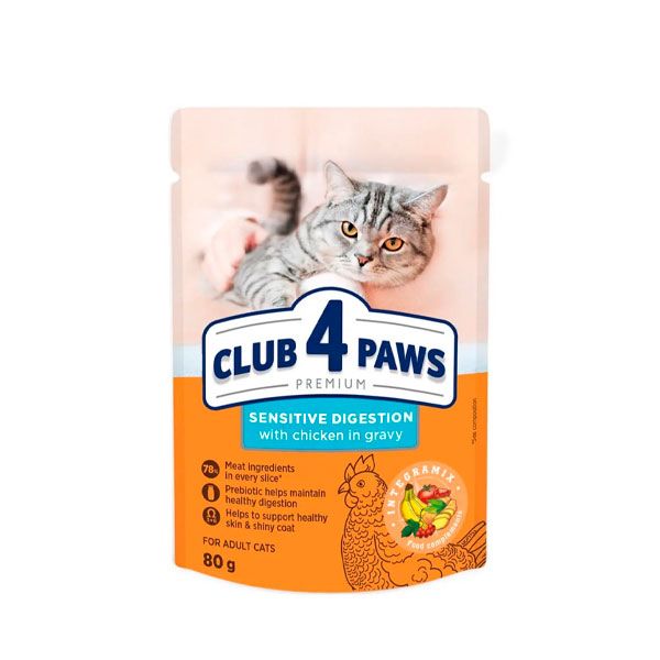 Clu b 4 Paws Premium Вологий корм для котів із чутливим травленням із куркою в соусі 80 г 