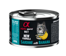 Вологий корм Alpha Spirit Sardine with Banana Complete для дорослих котів, з сардиною та бананом, 200 г AS Sardine with bananaКонсерва дкотів АС Сардина виз Банана Едалт Кет 200г  9190